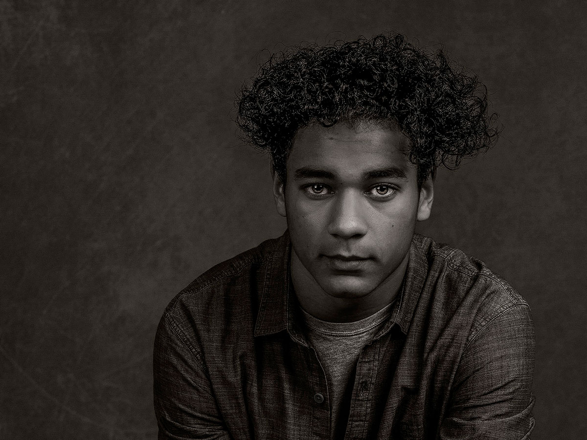 Black and white portrait of young man