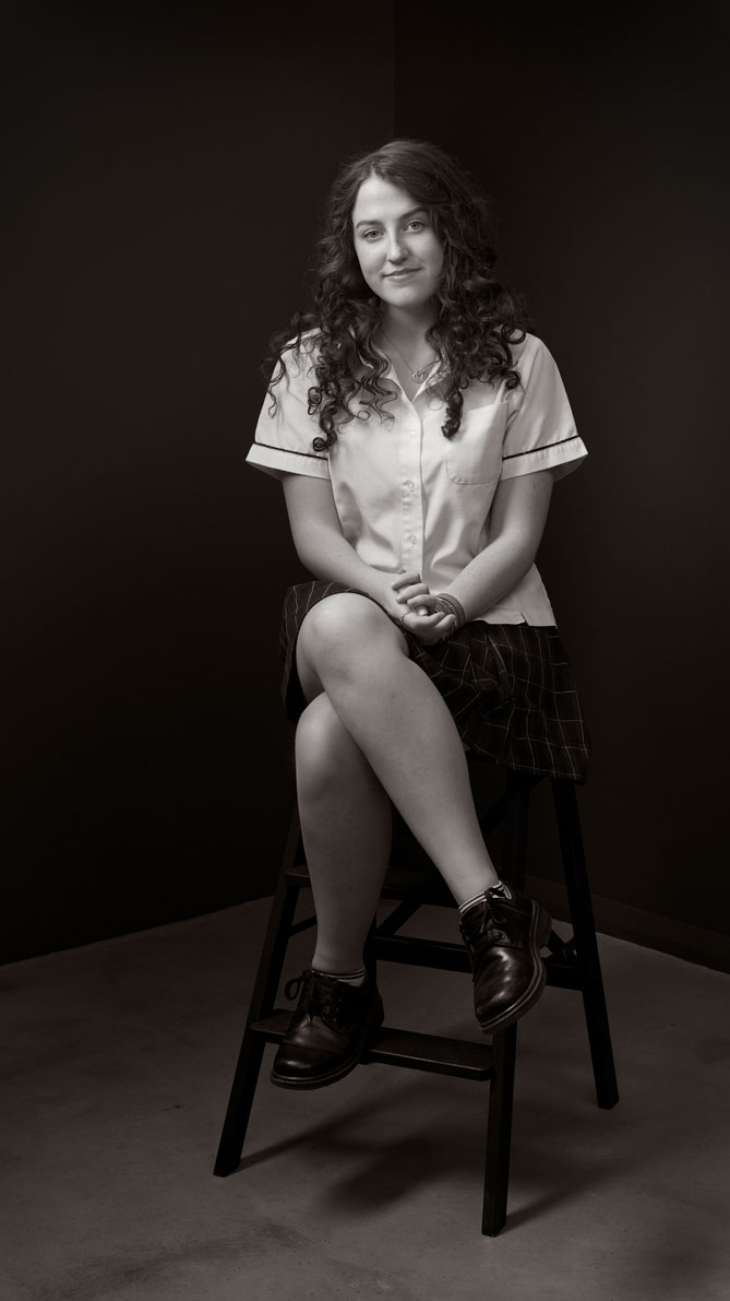 Black and white portrait of young school leader of 2020 Alice Morgan