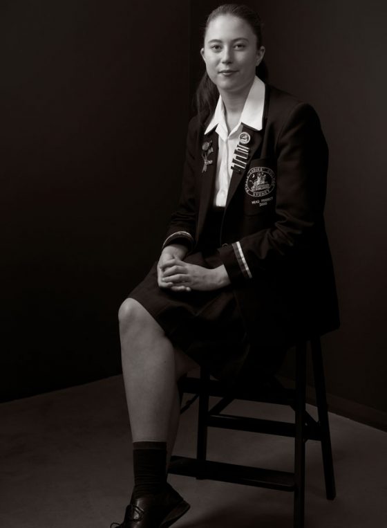 Black and white portrait of young school leader of 2020 Annabelle Richens