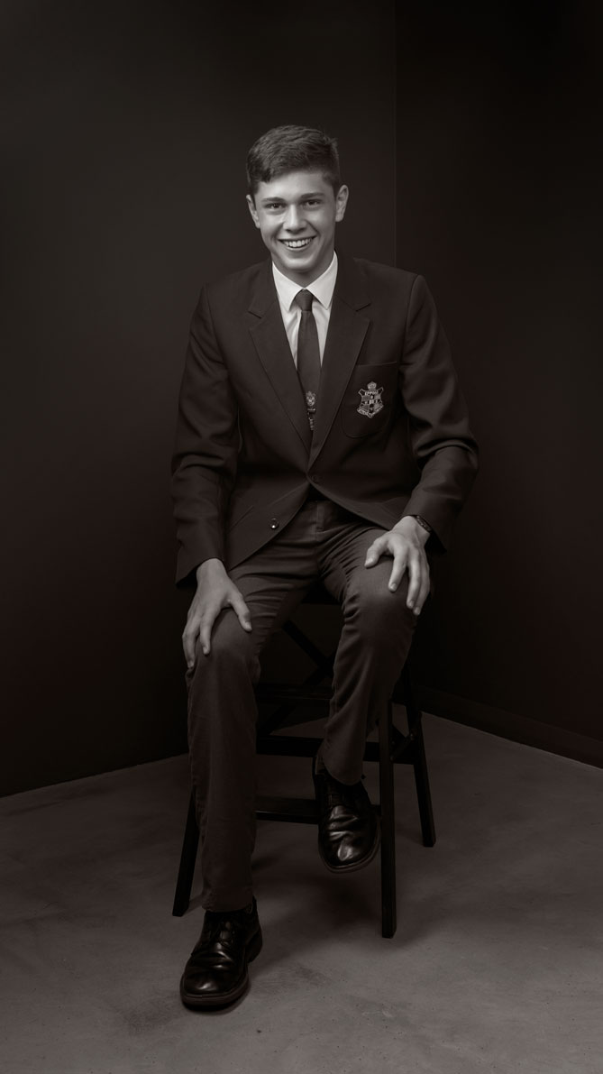 Black and white portrait of Young Leader 2020 Samuel Collins